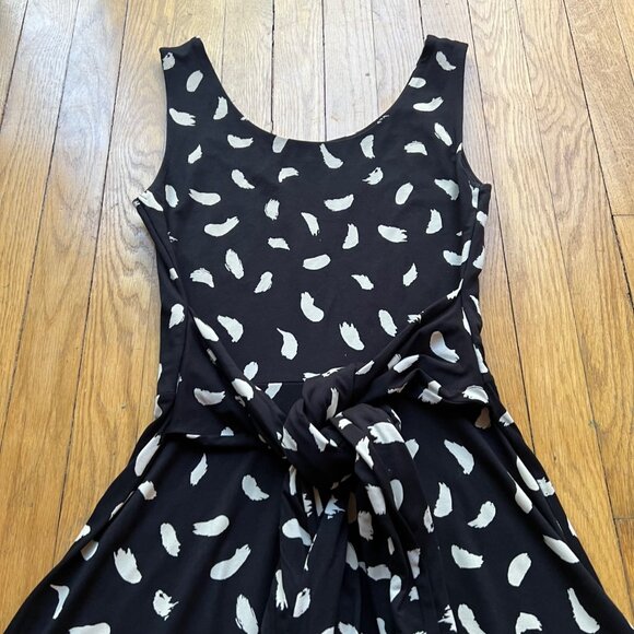 Boden Size 8R Black & White Brushstrokes Sleeveless Tie Waist Ballet Midi Dress - Picture 16 of 16